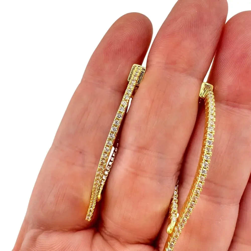 Cubic Zirconia Elegant Formal Inside Out Gold Tone Signed SW 1.5
